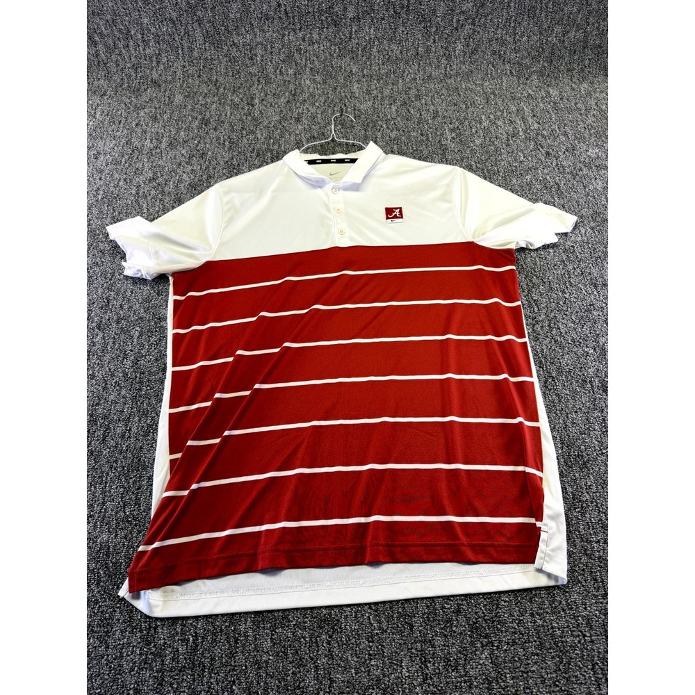 Alabama Crimson Tide Polo Shirt Mens XL White Striped Nike Football NCAA Logo